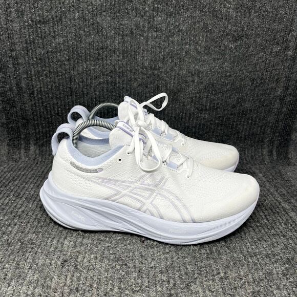 ASICS Gel Nimbus 27 White Fresh Air Purple Athletic Running Shoes Women’s Size 9 - Picture 1 of 8